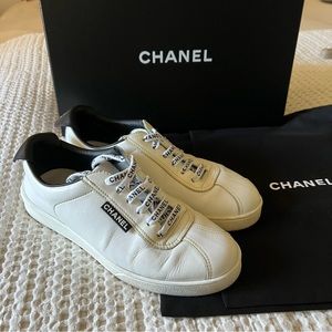 CHANEL Black and White Leather Sneakers